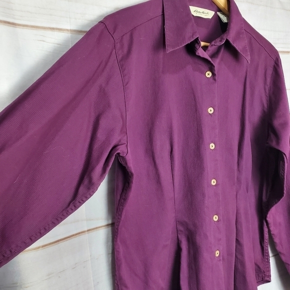 Eddie Bauer Purple Button Down Cotton Pleated Blouse with Collar Size Medium - Picture 3 of 9